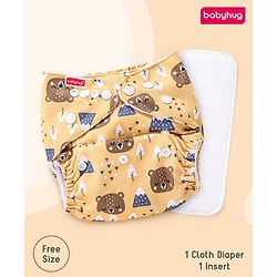 Babyhug Free Size Reusable Cloth Diaper with Smart Dry Insert Combo Robot Print- Teal Blue