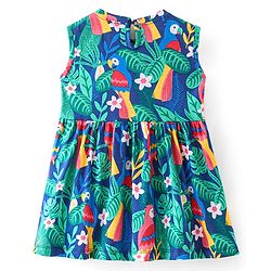 Babyhug Cotton Jersey Knit Sleeveless Frock Parrot Print - Blue