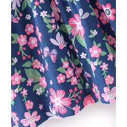 Babyhug Cotton Jersey Knit Full Sleeves Frock with Belt Floral Print - Blue