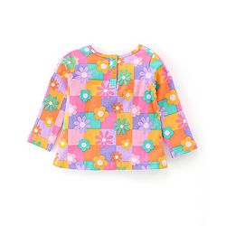 Babyhug 100% Cotton Knit Dungaree & Half Sleeves T-Shirt Set With Floral Print - Blue & Yellow Orange