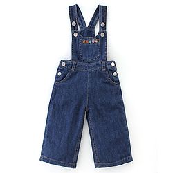 Babyhug 100% Cotton Knit Dungaree & Half Sleeves T-Shirt Set With Floral Print - Blue & Yellow Orange
