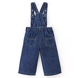 Babyhug 100% Cotton Knit Dungaree & Half Sleeves T-Shirt Set With Floral Print - Blue & Yellow Orange