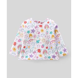 Babyhug 100% Cotton Woven Dungarees With Full Sleeves T-Shirt With Sun Print & Applique -