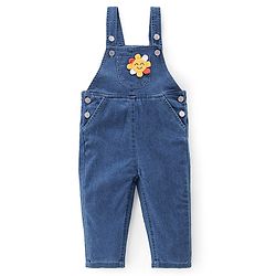 Babyhug 100% Cotton Woven Dungarees With Full Sleeves T-Shirt With Sun Print & Applique -