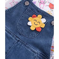 Babyhug 100% Cotton Woven Dungarees With Full Sleeves T-Shirt With Sun Print & Applique -