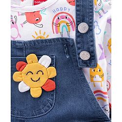 Babyhug 100% Cotton Woven Dungarees With Full Sleeves T-Shirt With Sun Print & Applique -