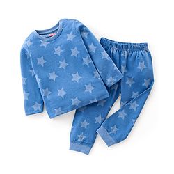 Babyhug Cotton Knit Single Jersey Full Sleeves Night Suit With Star Print - Navy Blue