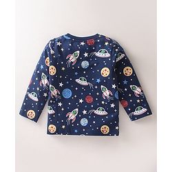 Babyhug Single Jersey Knit  Full Sleeves Night Suit Space Theme Print - Navy Blue
