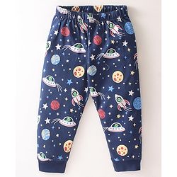 Babyhug Single Jersey Knit  Full Sleeves Night Suit Space Theme Print - Navy Blue