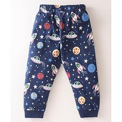 Babyhug Single Jersey Knit  Full Sleeves Night Suit Space Theme Print - Navy Blue