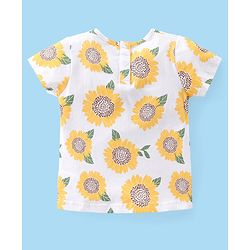 Babyhug Single Jersey Woven Half Sleeves T-Shirt with Floral Print  & Denim Dungaree - White & Blue