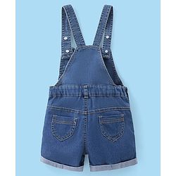 Babyhug Single Jersey Woven Half Sleeves T-Shirt with Floral Print  & Denim Dungaree - White & Blue