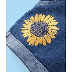 Babyhug Single Jersey Woven Half Sleeves T-Shirt with Floral Print  & Denim Dungaree - White & Blue