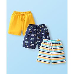 Babyhug Cotton Knit  Striped Shorts Pack of 3 - Multicolour