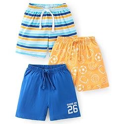 Babyhug Cotton Knit Shorts With Football Print Pack of 3 - Multicolour