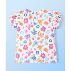 Babyhug Single Jersey Woven Half Sleeves T-Shirt  & Denim Butterfly Print & Embroidery - White & Blue