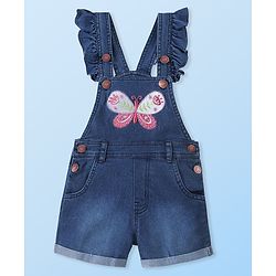 Babyhug Single Jersey Woven Half Sleeves T-Shirt  & Denim Butterfly Print & Embroidery - White & Blue