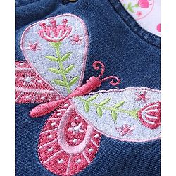 Babyhug Single Jersey Woven Half Sleeves T-Shirt  & Denim Butterfly Print & Embroidery - White & Blue