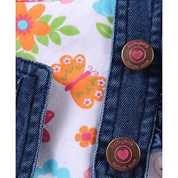Babyhug Single Jersey Woven Half Sleeves T-Shirt  & Denim Butterfly Print & Embroidery - White & Blue