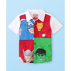Babyhug Marvel Cotton Knit Half Sleeves Regular Collar Avengers Printed Shirt - Multicolour