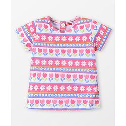 Babyhug Single Jersey Woven Half Sleeves T-Shirt & Denim Floral Print & Embroidery - Multicolor