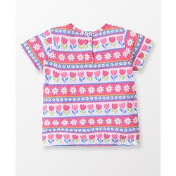Babyhug Single Jersey Woven Half Sleeves T-Shirt & Denim Floral Print & Embroidery - Multicolor