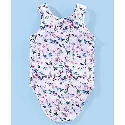 Babyhug V Cut Sleeveless Swimsuit Floral Print -Multicolour