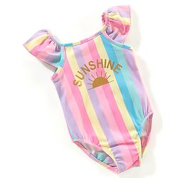 Babyhug V Cut Cap Sleeves Swimsuit Sun Print - Multicolour