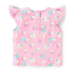 Babyhug Single Jersey Woven Half Sleeves Dungarees & Sets With Back Snap Buttons Strawberry Print - Pink & Blue