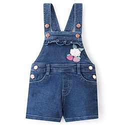 Babyhug Single Jersey Woven Half Sleeves Dungarees & Sets With Back Snap Buttons Strawberry Print - Pink & Blue