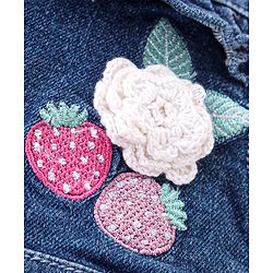 Babyhug Single Jersey Woven Half Sleeves Dungarees & Sets With Back Snap Buttons Strawberry Print - Pink & Blue