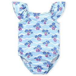 Babyhug Spandex Sleeveless V-Cut Beach Print Swimsuit - Blue