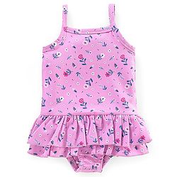 Babyhug V Cut Sleeveless Frock Style Swimsuit Floral Print - Pink
