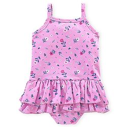 Babyhug V Cut Sleeveless Frock Style Swimsuit Floral Print - Pink