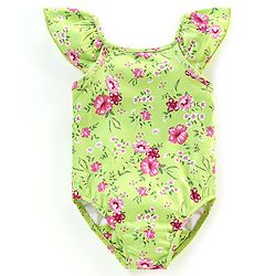 Babyhug V Cut Cap Sleeves Swimsuit Floral Print - Green