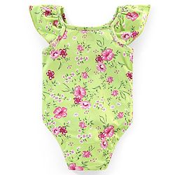 Babyhug V Cut Cap Sleeves Swimsuit Floral Print - Green