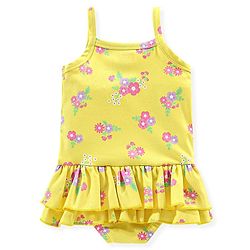Babyhug V Cut Sleeveless Frock Style Swimsuit Floral Print - Yellow