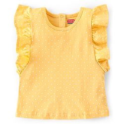 Babyhug 100% Cotton Woven Single Jersey Dungaree & Half Sleeves T-Shirt Set Floral Embroidery - Yellow & Blue