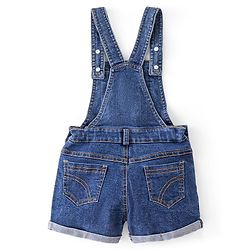 Babyhug 100% Cotton Woven Single Jersey Dungaree & Half Sleeves T-Shirt Set Floral Embroidery - Yellow & Blue