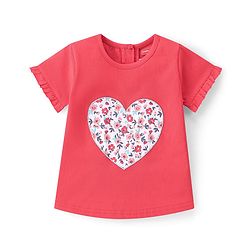 Babyhug 100% Cotton Knit Half Sleeves Top & Skirt With Floral Embroidery - Red & Blue