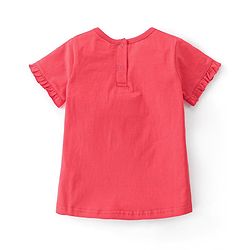 Babyhug 100% Cotton Knit Half Sleeves Top & Skirt With Floral Embroidery - Red & Blue