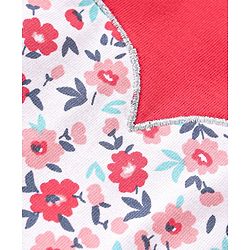 Babyhug 100% Cotton Knit Half Sleeves Top & Skirt With Floral Embroidery - Red & Blue