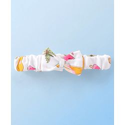 Babyhug 100% Cotton Knit Single Jersey Frill Sleeves Onesie with Headband Beach Theme Print - White