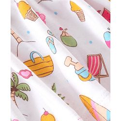 Babyhug 100% Cotton Knit Single Jersey Frill Sleeves Onesie with Headband Beach Theme Print - White