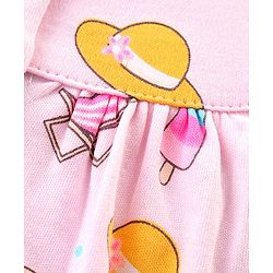 Babyhug 100% Cotton Knit Single Jersey Frill Sleeves Romper With Beach Theme Print - Pink
