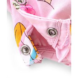 Babyhug 100% Cotton Knit Single Jersey Frill Sleeves Romper With Beach Theme Print - Pink