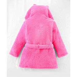 Babyhug Full Sleeves Velour Hooded Bathrobe - Pink