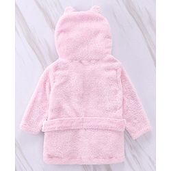 Babyhug Full Sleeves Velour Hooded Bathrobe - Pink
