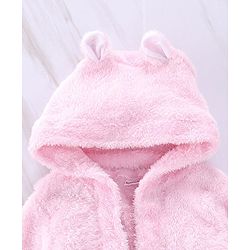 Babyhug Full Sleeves Velour Hooded Bathrobe - Pink
