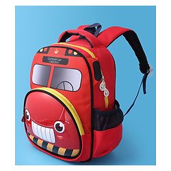 Babyhug Fashion Backpack with Cartoon Car Theme Design - Red